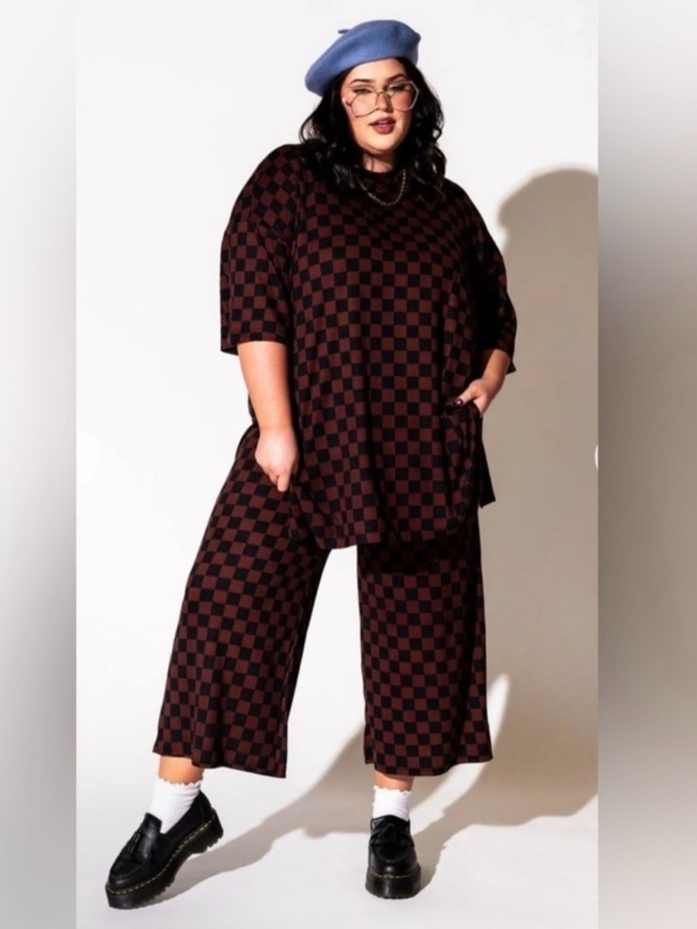 EUC Dressed in Lala Black and Brown Checkered Playsuit set 2XL